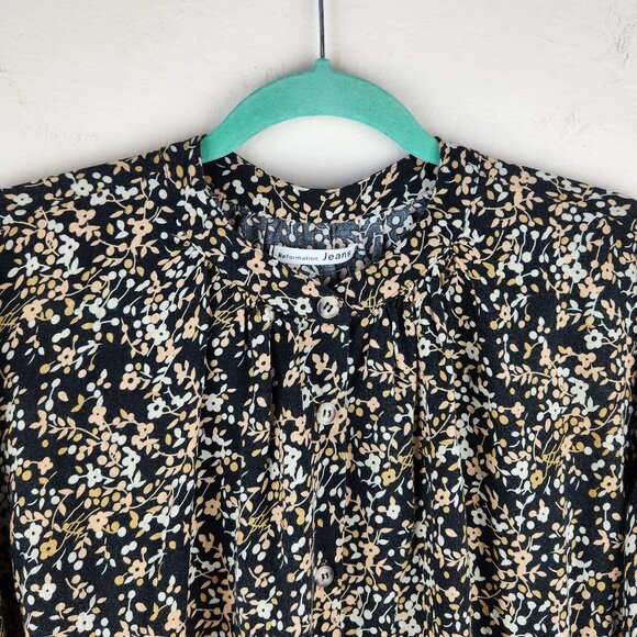Reformation Laurel 3/4 Sleeve Button Up Blouse Top Goldfield Floral Print sz XS - Picture 3 of 10